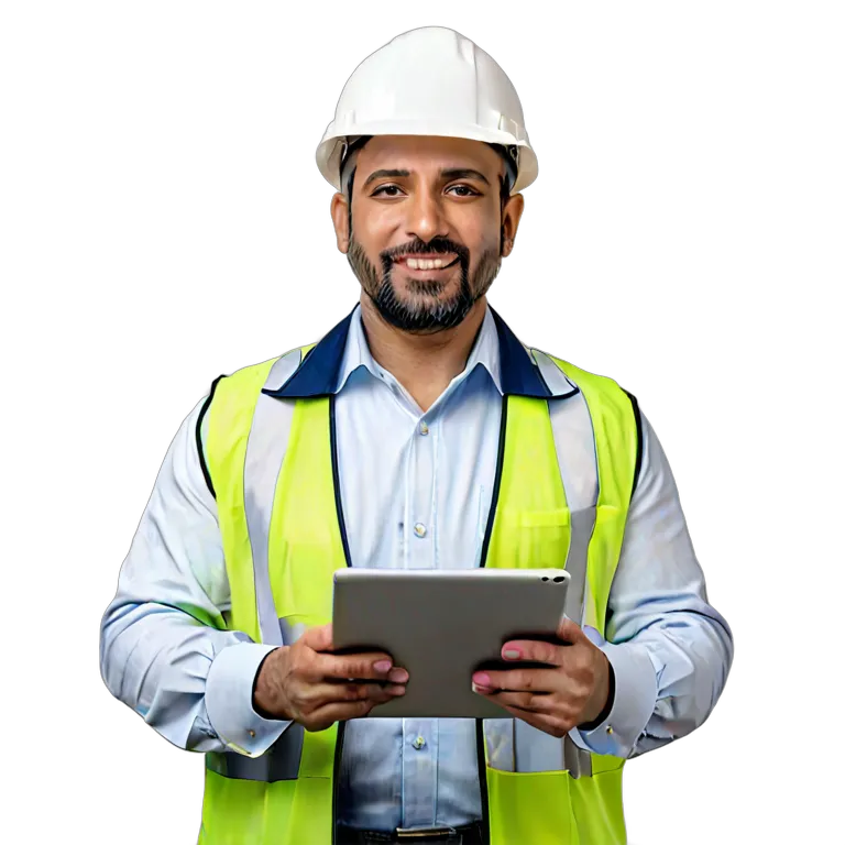 白いヘルメットをかぶったアラブ系中年男性エンジニア 透過 PNG 画像 フリー素材 #39931