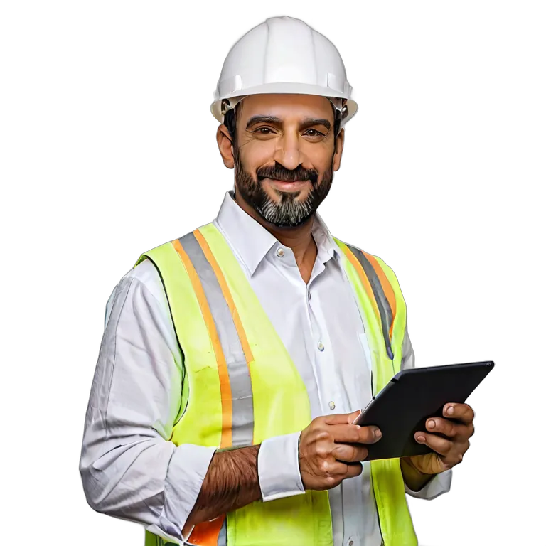 白いヘルメットをかぶったアラブ系中年男性エンジニア 透過 PNG 画像 フリー素材 #39933