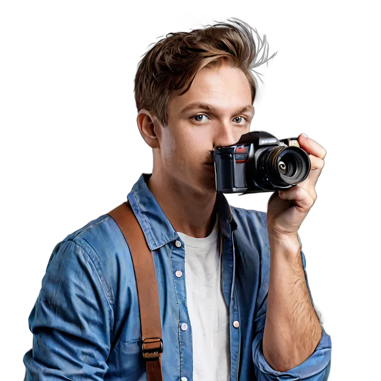 人間 仕事 白人の若い写真家 透過 PNG 画像 フリー素材 #39860