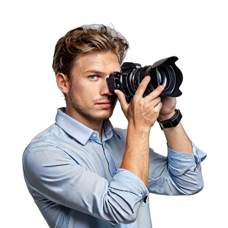 人間 仕事 白人の若い写真家 透過 PNG 画像 フリー素材 #39864