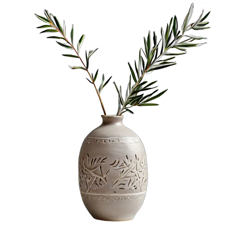 Occasion Ramadan minimalist-ceramic-vase-with-olive-branches Transparent PNG Image Free Resource #17727