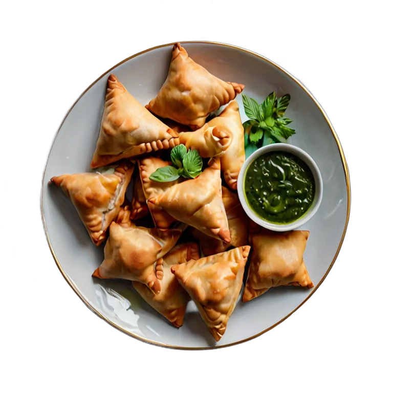 行事 ラマダン ミントチャツネを添えたサモサのプレート 透過 PNG 画像 フリー素材 #17714