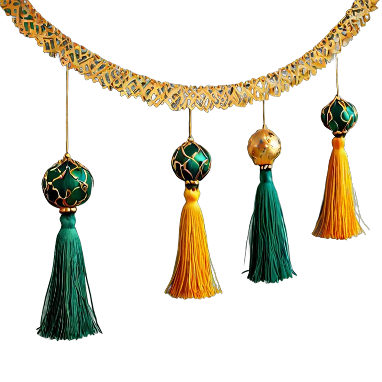 行事 イード エメラルドとゴールドのタッセルガーランド 透過 PNG 画像 フリー素材 #27483