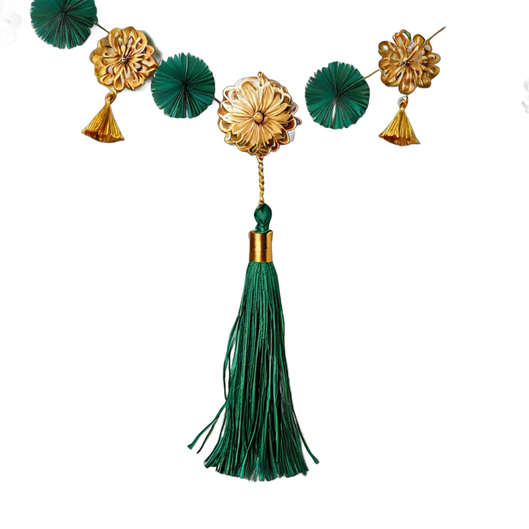 行事 イード エメラルドとゴールドのタッセルガーランド 透過 PNG 画像 フリー素材 #27487