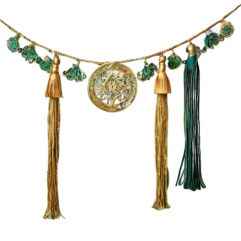 行事 イード エメラルドとゴールドのタッセルガーランド 透過 PNG 画像 フリー素材 #27488