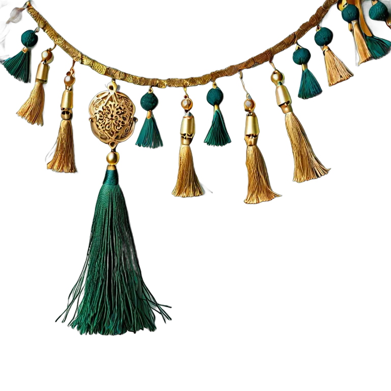 行事 イード エメラルドとゴールドのタッセルガーランド 透過 PNG 画像 フリー素材 #27491