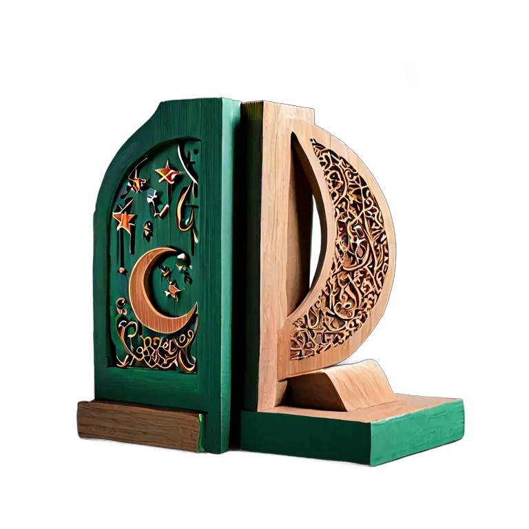 行事 イード 月と星のデザインが施された木製ブックエンド 透過 PNG 画像 フリー素材 #27452