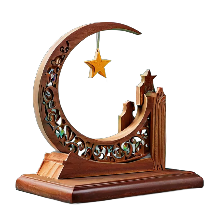 行事 イード 月と星のデザインが施された木製ブックエンド 透過 PNG 画像 フリー素材 #27453