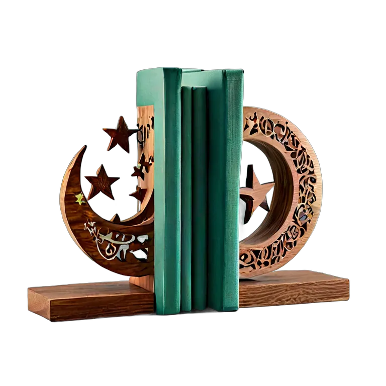 行事 イード 月と星のデザインが施された木製ブックエンド 透過 PNG 画像 フリー素材 #27456