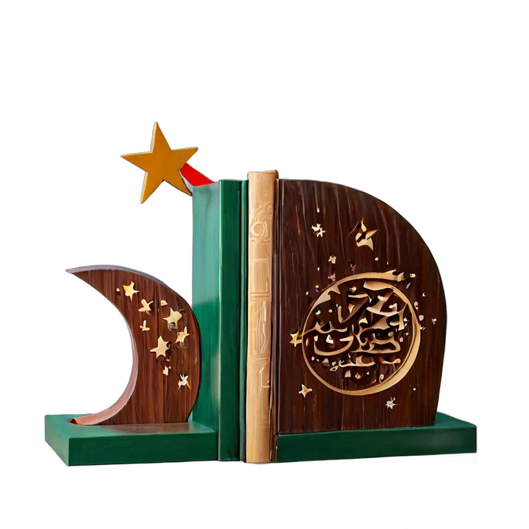 行事 イード 月と星のデザインが施された木製ブックエンド 透過 PNG 画像 フリー素材 #27458