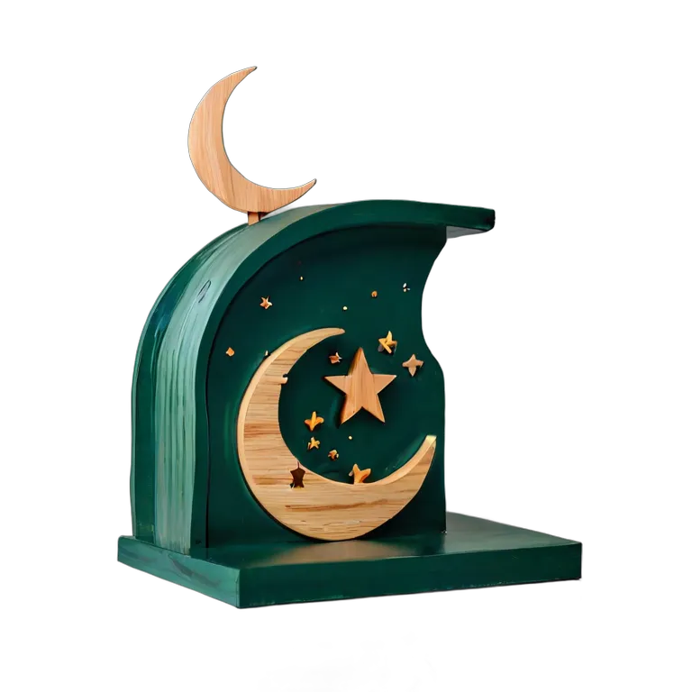 行事 イード 月と星のデザインが施された木製ブックエンド 透過 PNG 画像 フリー素材 #27460