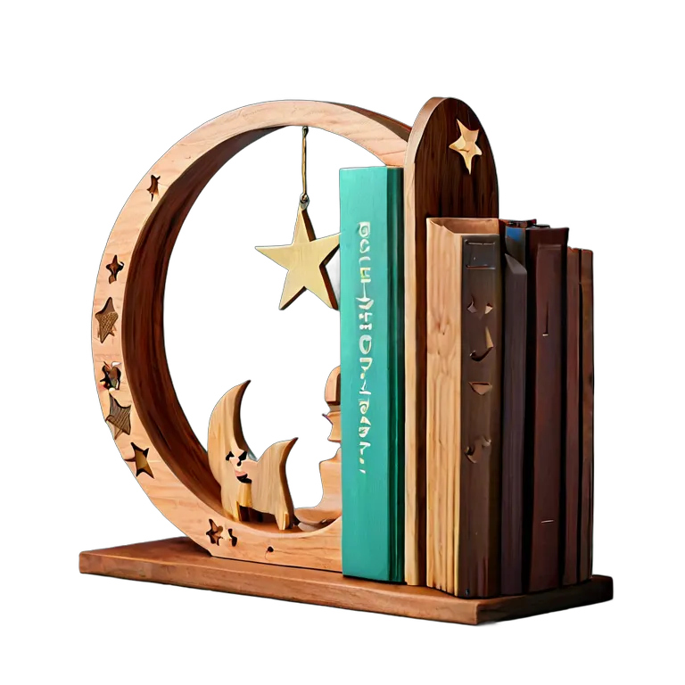 行事 イード 月と星のデザインが施された木製ブックエンド 透過 PNG 画像 フリー素材 #27461