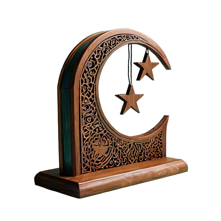 行事 イード 月と星のデザインが施された木製ブックエンド 透過 PNG 画像 フリー素材 #27462