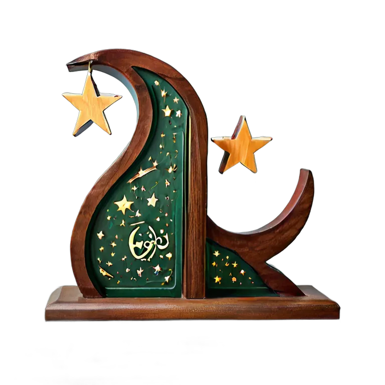 行事 イード 月と星のデザインが施された木製ブックエンド 透過 PNG 画像 フリー素材 #27463