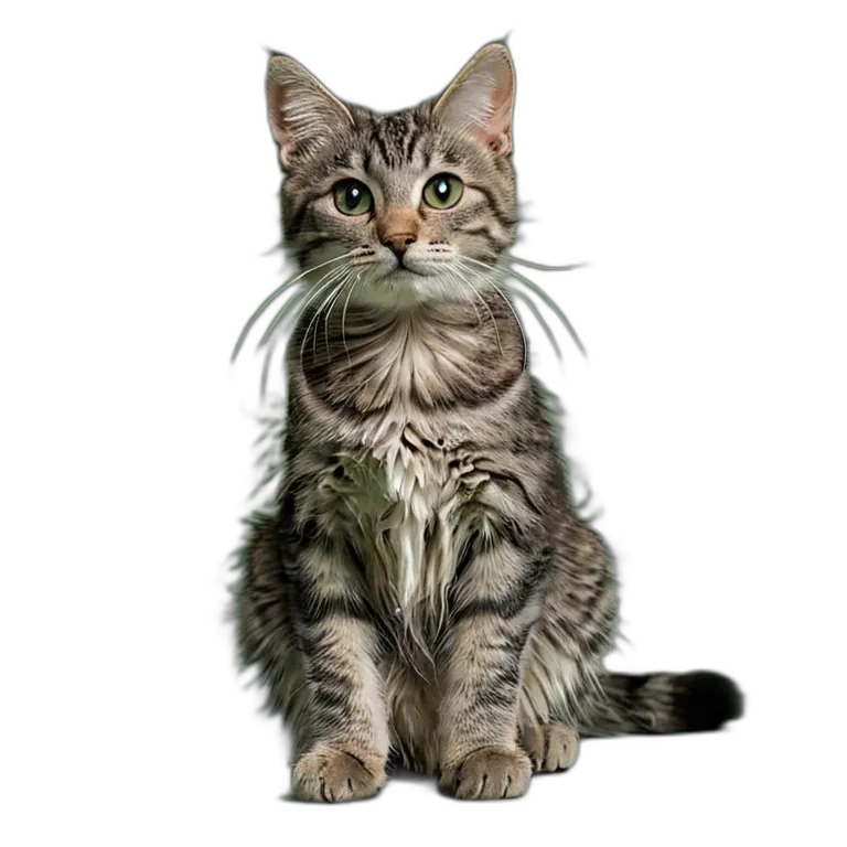 動物 猫 灰色のぶち猫 透過 PNG 画像 フリー素材 #3971