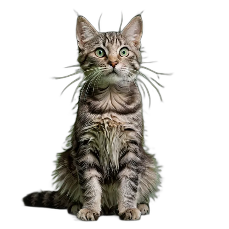 動物 猫 灰色のぶち猫 透過 PNG 画像 フリー素材 #3973