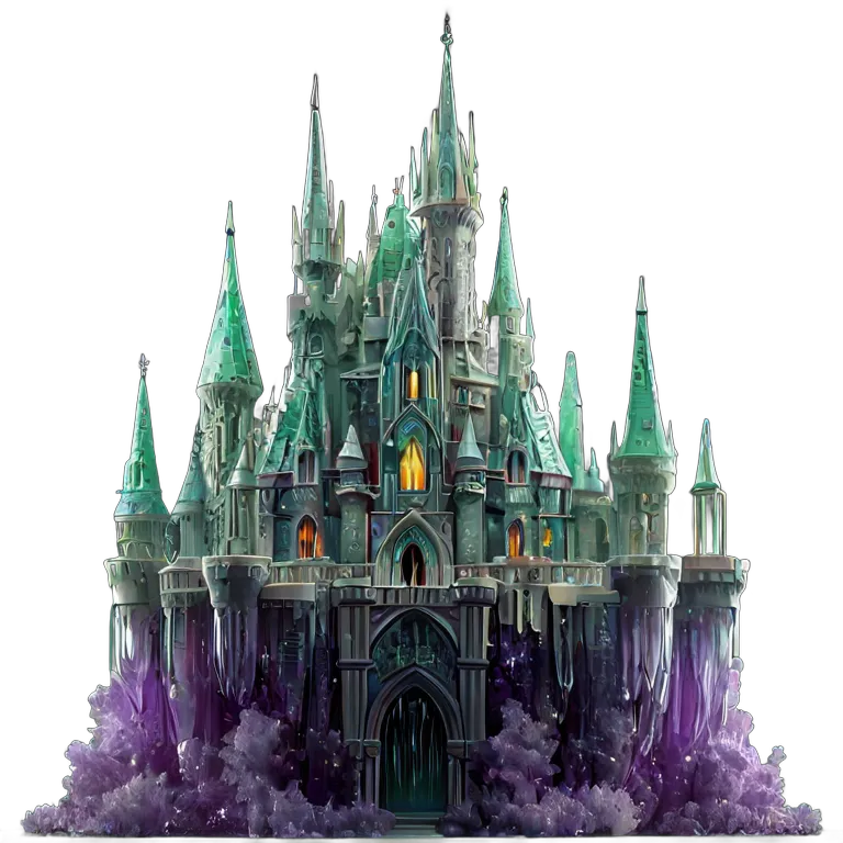 建物 城 巨大な水晶クラスターの中に建てられた城 透過 PNG 画像 フリー素材 #29477