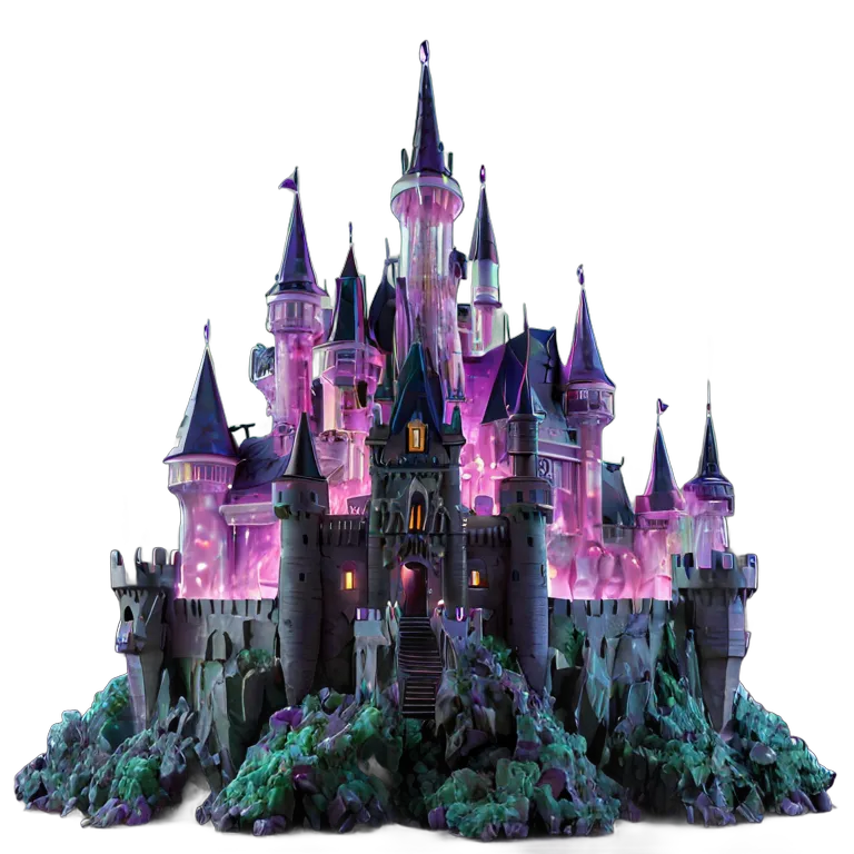 建物 城 巨大な水晶クラスターの中に建てられた城 透過 PNG 画像 フリー素材 #29478