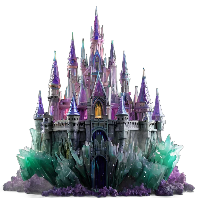 建物 城 巨大な水晶クラスターの中に建てられた城 透過 PNG 画像 フリー素材 #29479