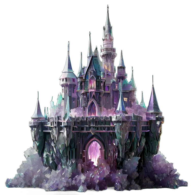 建物 城 巨大な水晶クラスターの中に建てられた城 透過 PNG 画像 フリー素材 #29484