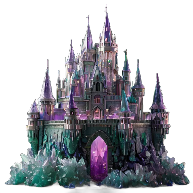 建物 城 巨大な水晶クラスターの中に建てられた城 透過 PNG 画像 フリー素材 #29486