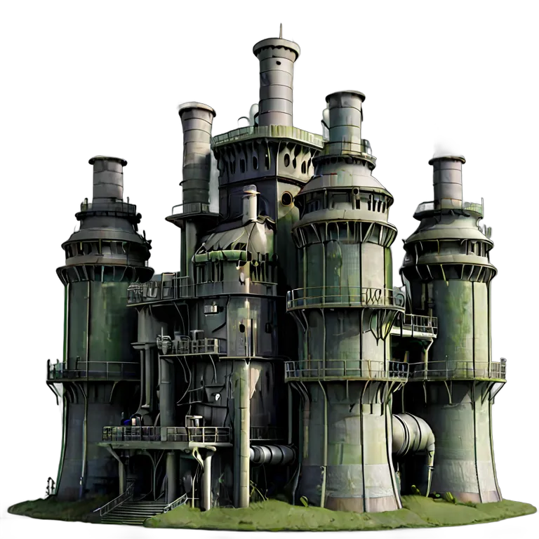 مبنى قلعة قلعة ذات أبراج تبريد وأنابيب عملاقة صورة PNG شفافة مجانية #29490