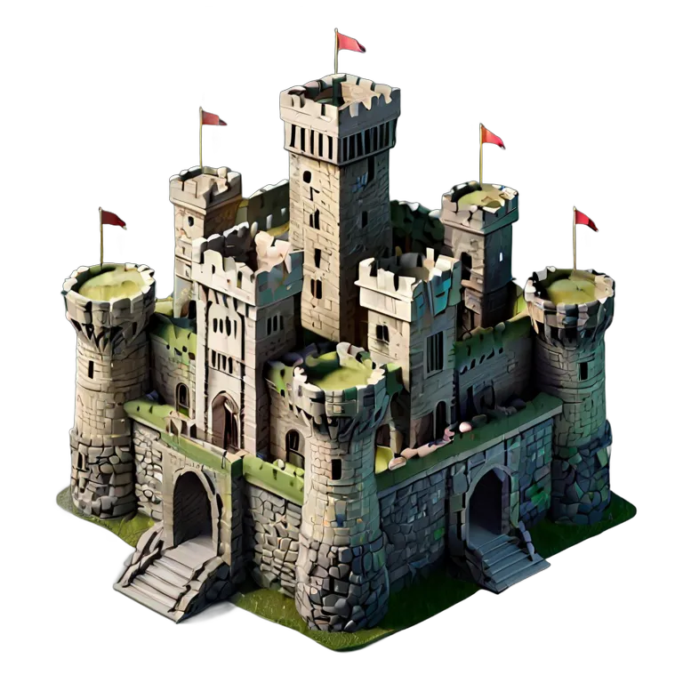 建物 城 壁に多数のカタパルトが設置された重厚な石造りの城 透過 PNG 画像 フリー素材 #29533