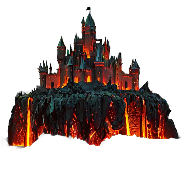 建物 城 溶岩湖に浮かぶ鉄の要塞 透過 PNG 画像 フリー素材 #29447