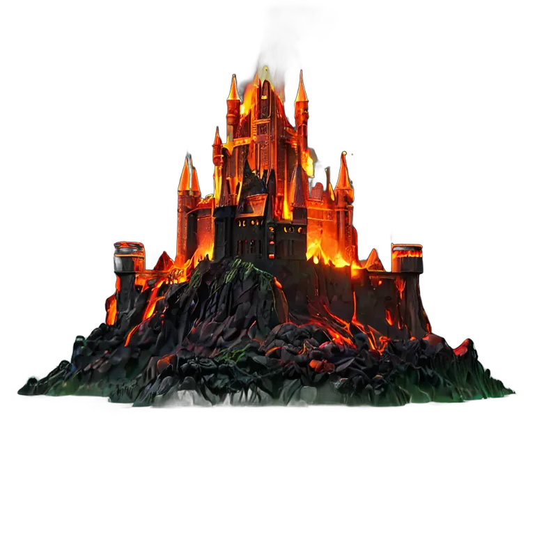 建物 城 溶岩湖に浮かぶ鉄の要塞 透過 PNG 画像 フリー素材 #29448