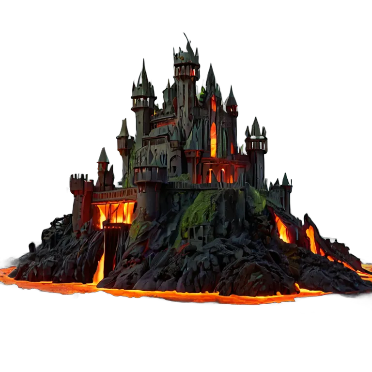 建物 城 溶岩湖に浮かぶ鉄の要塞 透過 PNG 画像 フリー素材 #29449