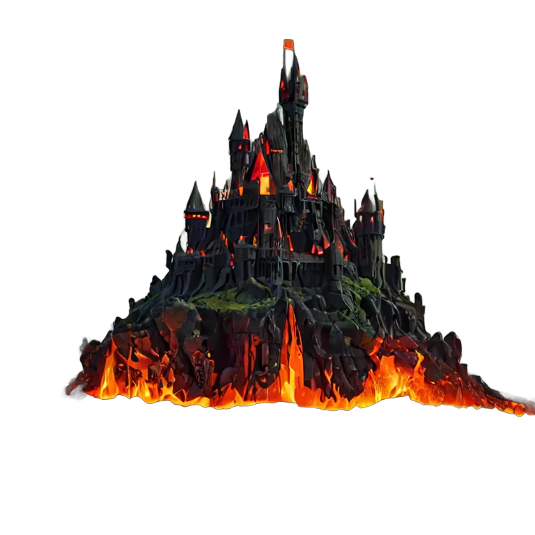 建物 城 溶岩湖に浮かぶ鉄の要塞 透過 PNG 画像 フリー素材 #29450