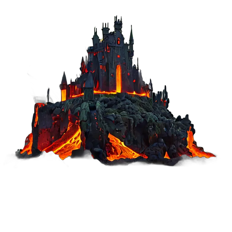 建物 城 溶岩湖に浮かぶ鉄の要塞 透過 PNG 画像 フリー素材 #29451