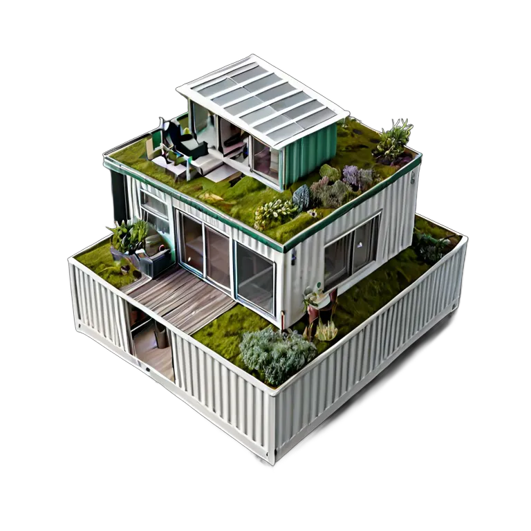 建物 住宅モデル 緑の屋根付きコンテナハウスモデル 透過 PNG 画像 フリー素材 #38656