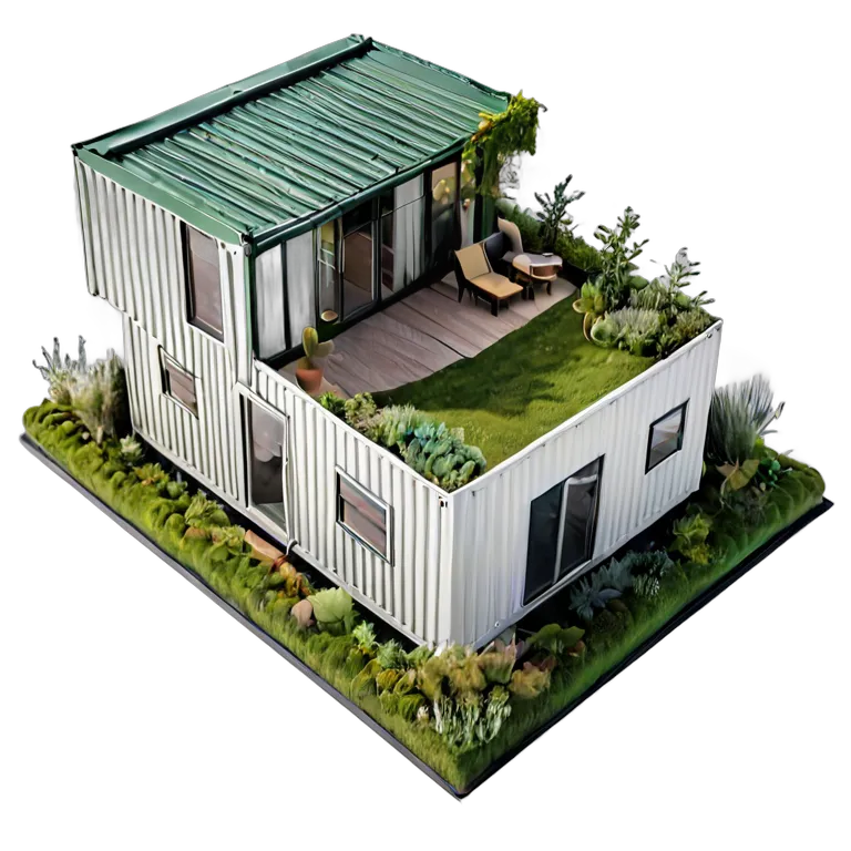 建物 住宅モデル 緑の屋根付きコンテナハウスモデル 透過 PNG 画像 フリー素材 #38657