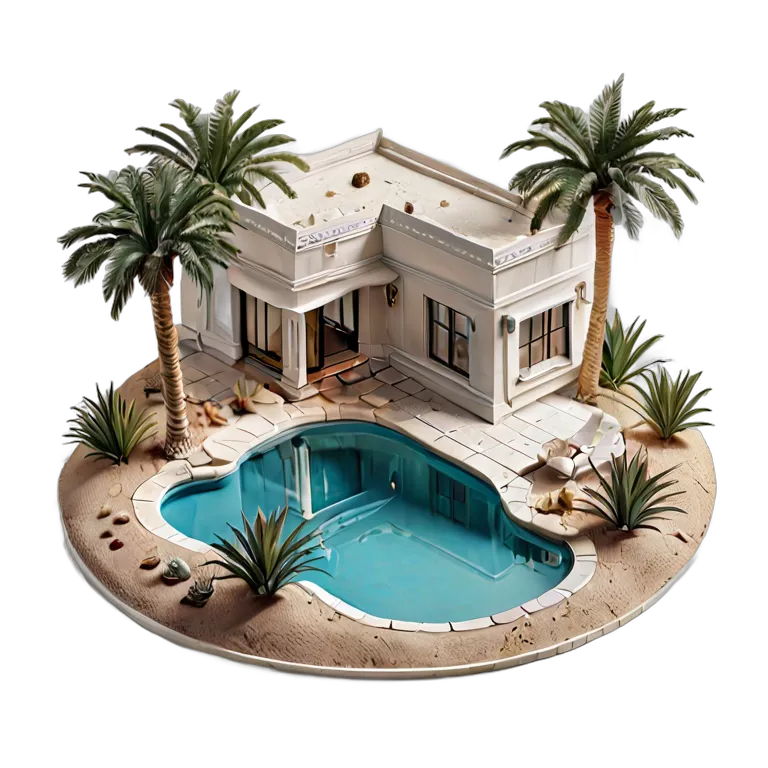 建物 住宅モデル 砂漠のオアシスのヴィラモデル 透過 PNG 画像 フリー素材 #38668