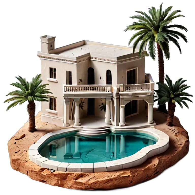 建物 住宅モデル 砂漠のオアシスのヴィラモデル 透過 PNG 画像 フリー素材 #38669
