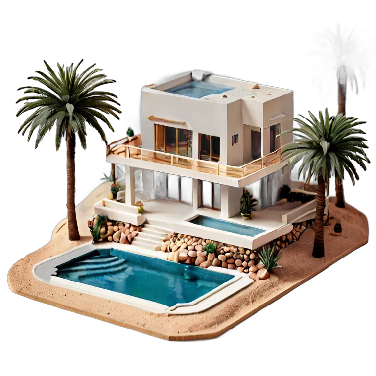 建物 住宅モデル 砂漠のオアシスのヴィラモデル 透過 PNG 画像 フリー素材 #38671