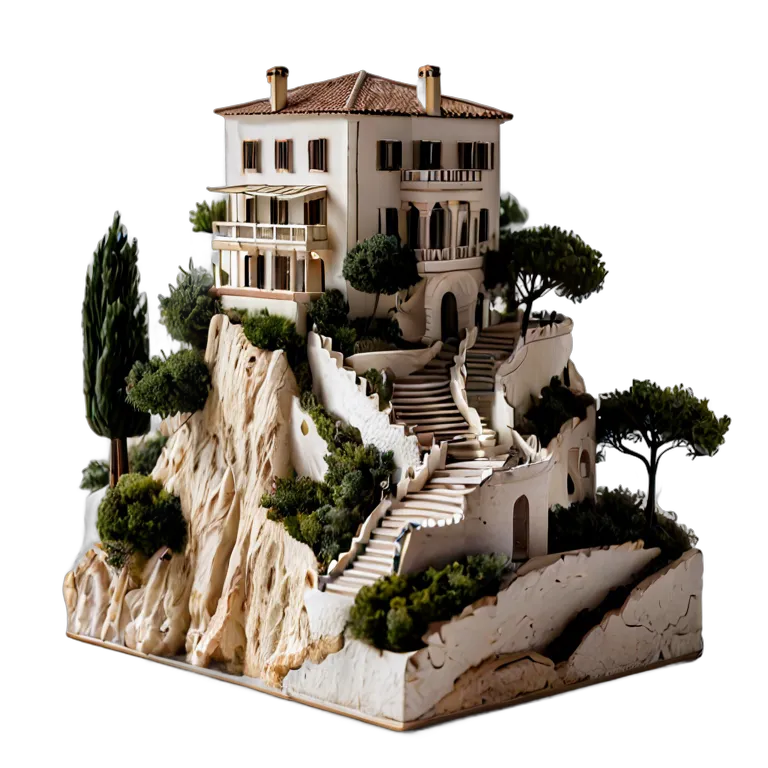 建物 住宅モデル イタリアの丘の上の別荘モデル 透過 PNG 画像 フリー素材 #38659