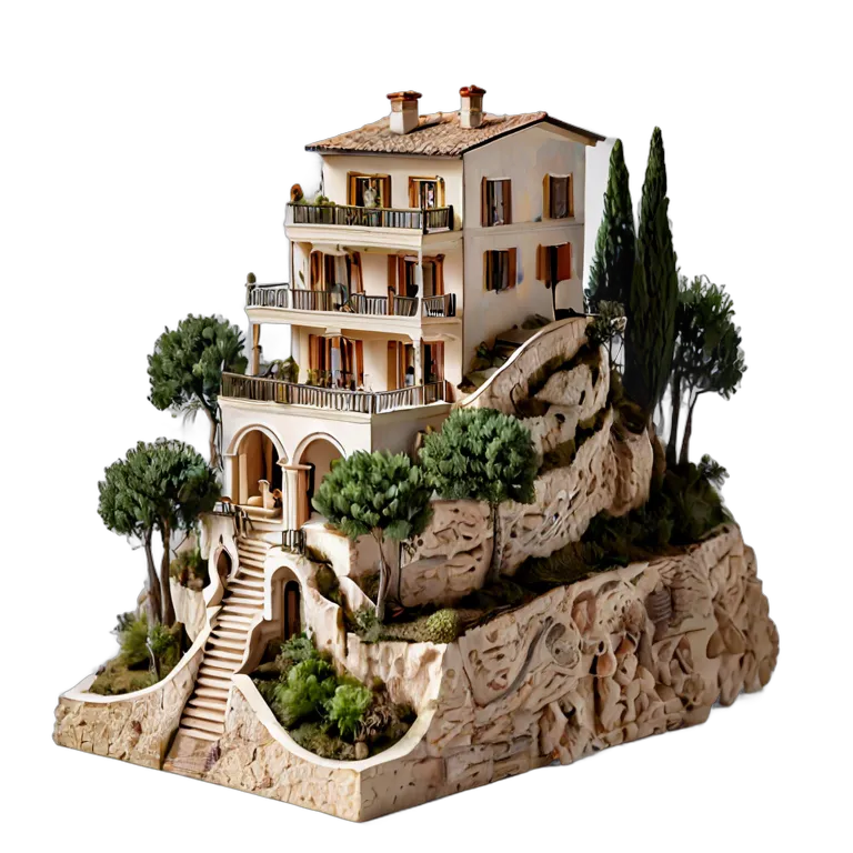 建物 住宅モデル イタリアの丘の上の別荘モデル 透過 PNG 画像 フリー素材 #38660