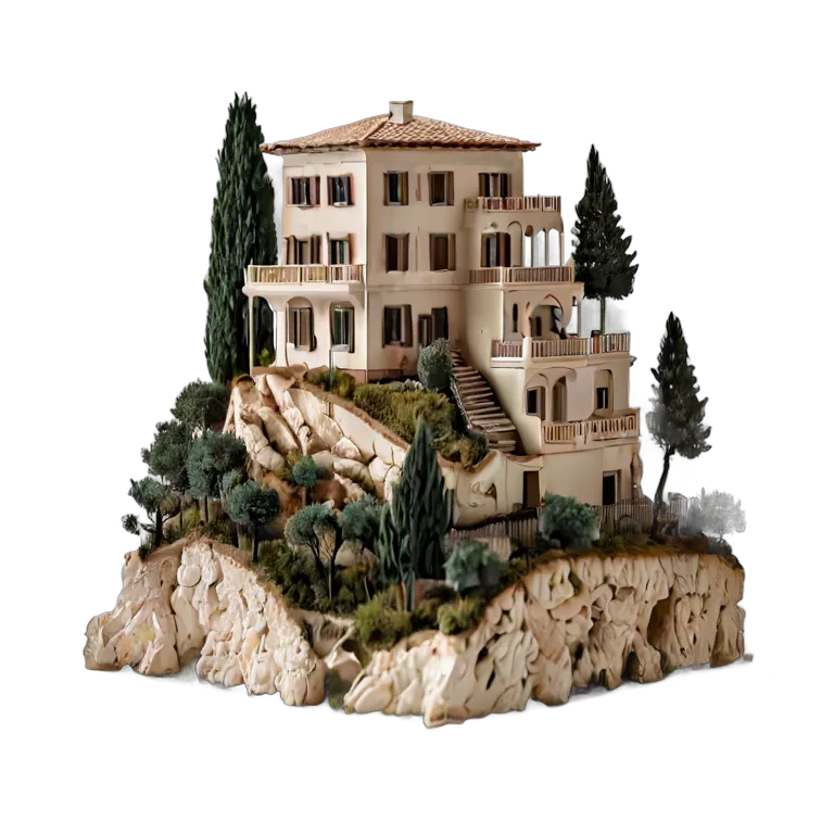 建物 住宅モデル イタリアの丘の上の別荘モデル 透過 PNG 画像 フリー素材 #38661