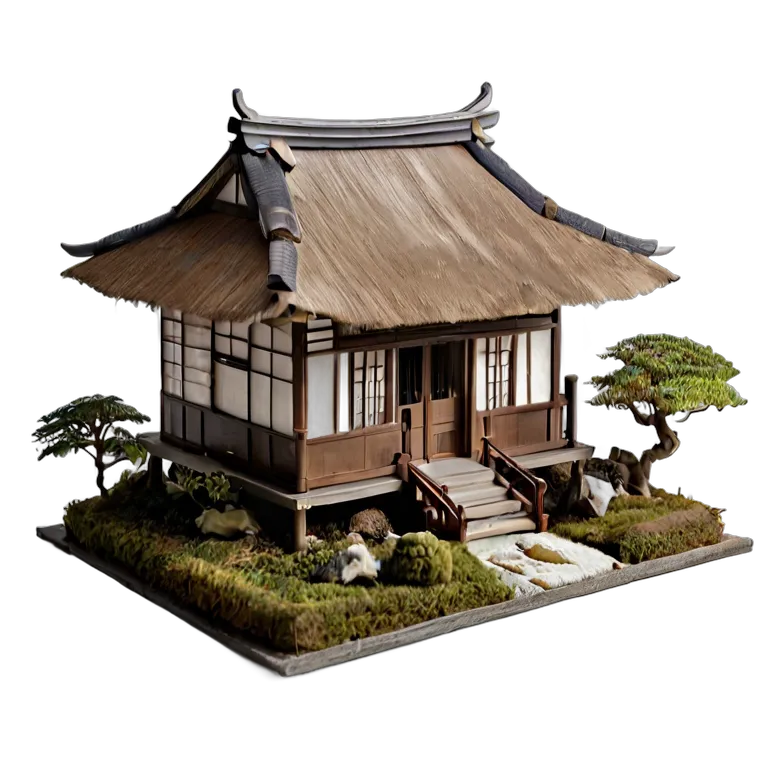 建物 住宅モデル 茅葺き屋根の茶室模型 透過 PNG 画像 フリー素材 #38620