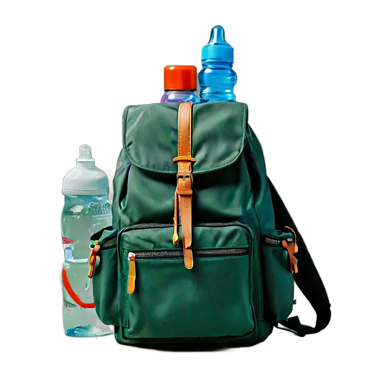 教育 学校 水筒と帽子が入った修学旅行用リュック 透過 PNG 画像 フリー素材 #25927