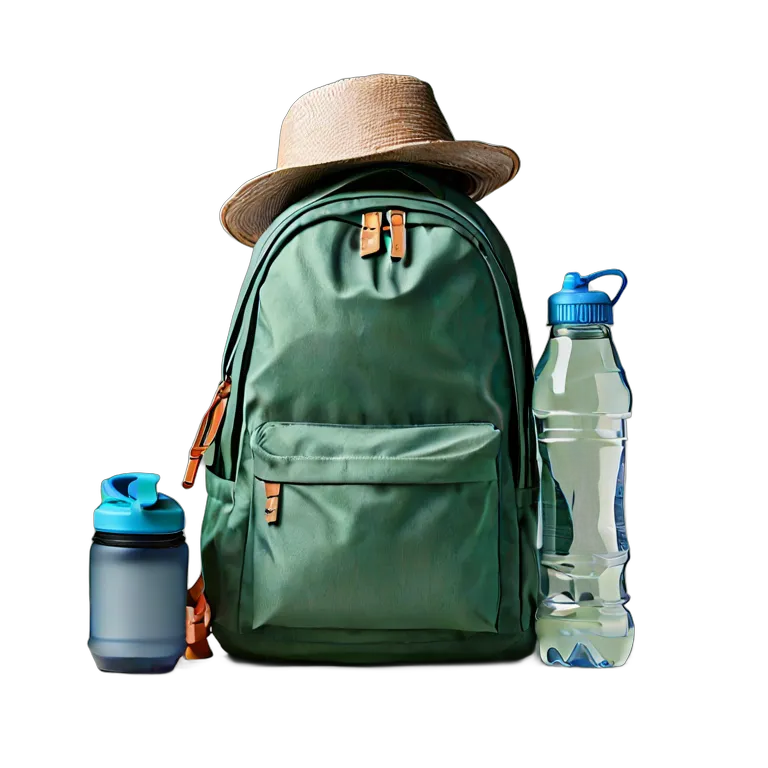 教育 学校 水筒と帽子が入った修学旅行用リュック 透過 PNG 画像 フリー素材 #25928