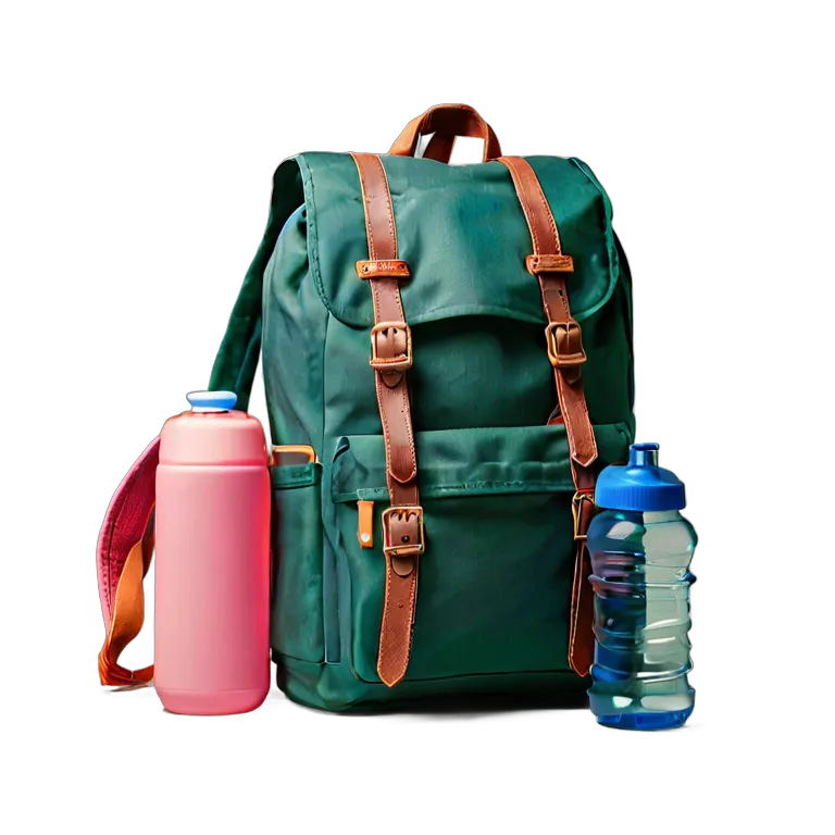 教育 学校 水筒と帽子が入った修学旅行用リュック 透過 PNG 画像 フリー素材 #25929