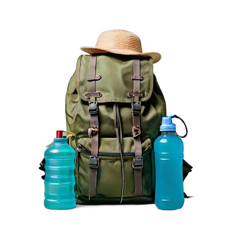 教育 学校 水筒と帽子が入った修学旅行用リュック 透過 PNG 画像 フリー素材 #25930