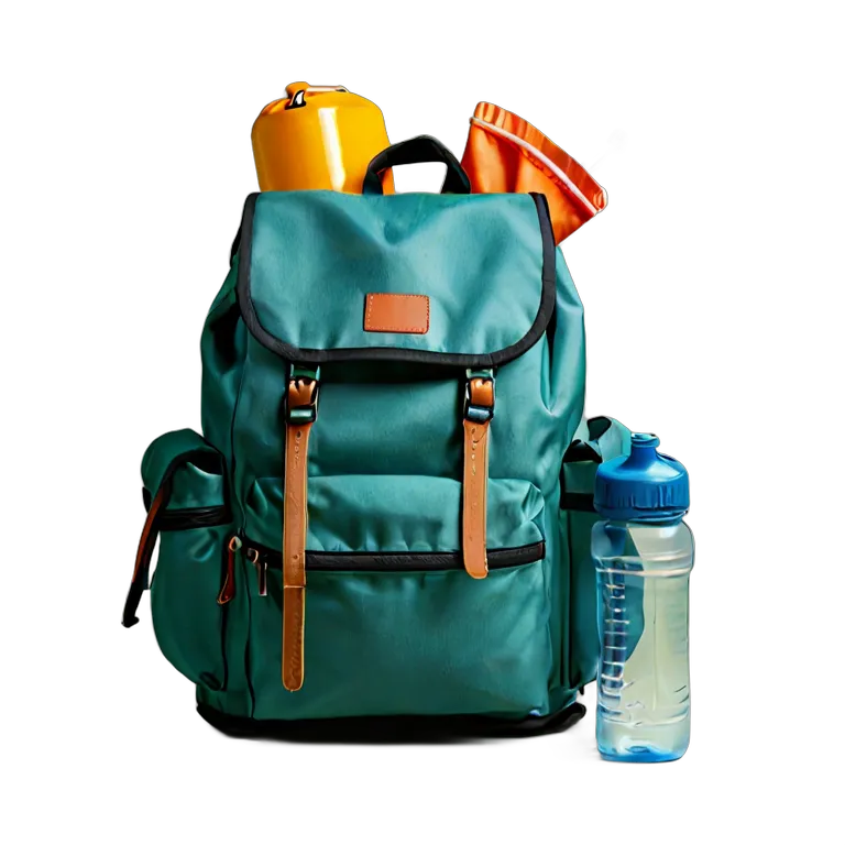 教育 学校 水筒と帽子が入った修学旅行用リュック 透過 PNG 画像 フリー素材 #25931