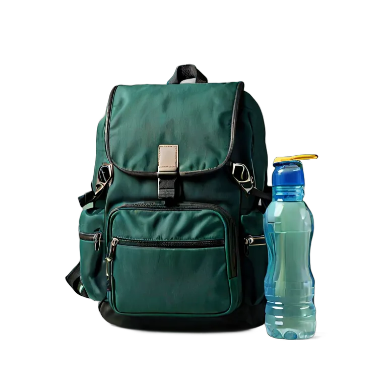 教育 学校 水筒と帽子が入った修学旅行用リュック 透過 PNG 画像 フリー素材 #25933