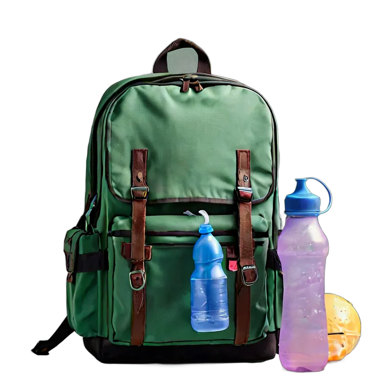 教育 学校 水筒と帽子が入った修学旅行用リュック 透過 PNG 画像 フリー素材 #25934