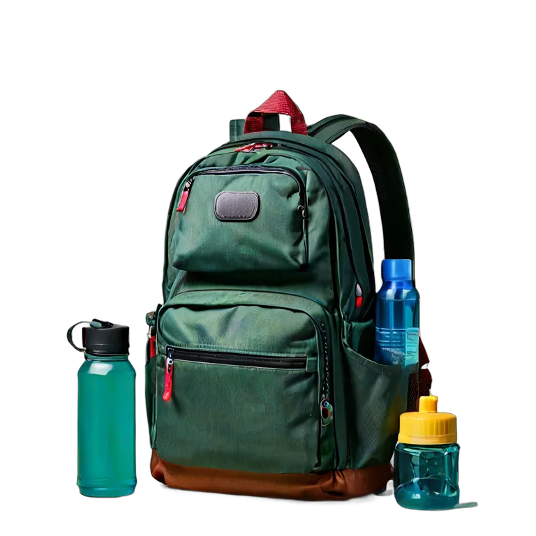 教育 学校 水筒と帽子が入った修学旅行用リュック 透過 PNG 画像 フリー素材 #25935