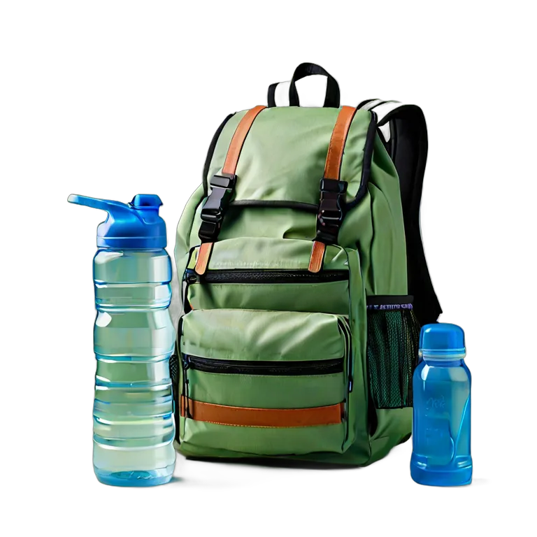 教育 学校 水筒と帽子が入った修学旅行用リュック 透過 PNG 画像 フリー素材 #25936